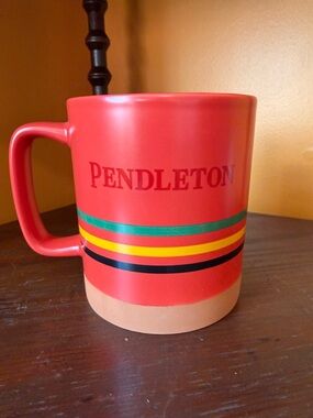 Pendleton Red Ceramic Mug with Multicolor Stripes